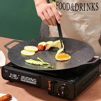 Panci pemanggang antilengket Korea logam wajan BBQ pemanggang goreng besi cor luar ruangan barbekyu wajan panggangan