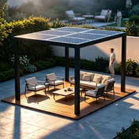 Pergola solaire photovoltaïque avec toit à lamelles motorisées à ouverture solaire, structure en aluminium, gazebo