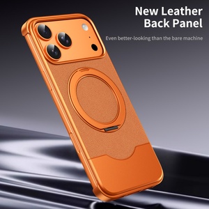 เคสแม่เหล็กไร้ขอบอะลูมิเนียมสำหรับธุรกิจ สำหรับ iPhone 17 15 16 Pro Max พร้อมขาตั้งวงแหวน 360 องศา แผงหลังหนัง PU ป้องกันการกระแทก - Product Image 5