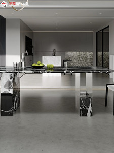 Table à manger rectangulaire en pierre naturelle de <span class=keywords><strong>Dali</strong></span>, style luxe léger, pour petit appartement, mobilier de maison, imperméable et résistant aux taches - Product Image 3
