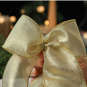 Pita Natal Kain Berkilau Bahan Pita Dekoratif Serbuk Emas untuk Hiasan Natal dan Thanksgiving dengan Tali Kawat Overlock. - Product Image 4