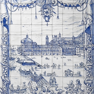 Carreaux d'intérieur en céramique bleue peints à la main, style portugais moderne, avec fonction pare-feu, murale - Product Image 1