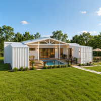 Maison conteneur préfabriquée moderne en acier résistant aux intempéries avec balcon central pour résidence de vacances