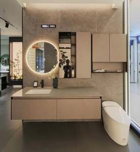 Mueble de Baño Minimalista de Estilo Industrial, Mueble de Baño Individual de Madera Maciza con Espejo Inteligente - Product Image 3