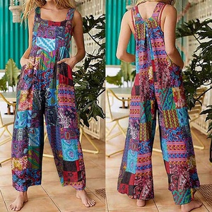 <span class=keywords><strong>Tuta</strong></span> Tie tye Harem tute Patchwork bohémien pantaloni pettorina stampa etnica pagliaccetto Boho vestiti pantaloni larghi - Product Image 2