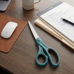 Office Scissors Stainless Steel Blue Straight Head Household Paper Cutting Craft Use - Product Image 1