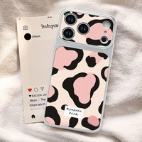 Coque de téléphone portable en cuir imprimé léopard rose, coque blanche Corning, coque arrière pour iPhone 16 15 18 17 Air Pro Max