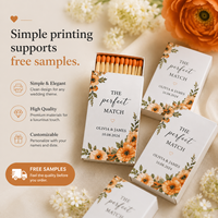 Boîtes à Cigares Personnalisées pour Cadeaux de Mariage – Impression Sécurisée Blanc & Orange – Coffret de 4 Boîtes d'Allumettes Luxueuses Recyclables