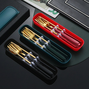 <span class=keywords><strong>Set</strong></span> di stoviglie portatili in acciaio inossidabile da campeggio in stile coreano forchetta cucchiaio bacchette 3 pezzi <span class=keywords><strong>Set</strong></span> di posate per stoviglie regalo all'aperto - Product Image 4