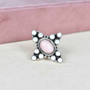Handmade Pink Opal White Pearl Sterling Silver <b>Adjustable</b> <b>Ring</b> Natural Gemstone Jewelry for Women Wholesale - Product Image 1