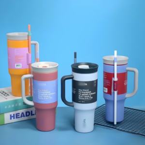 Mug à café isotherme à double paroi en acier inoxydable de haute qualité, 40 oz, anti-fuite, avec paille et poignée, pour l'aventure, les voyages en plein air, 24h - Product Image 1