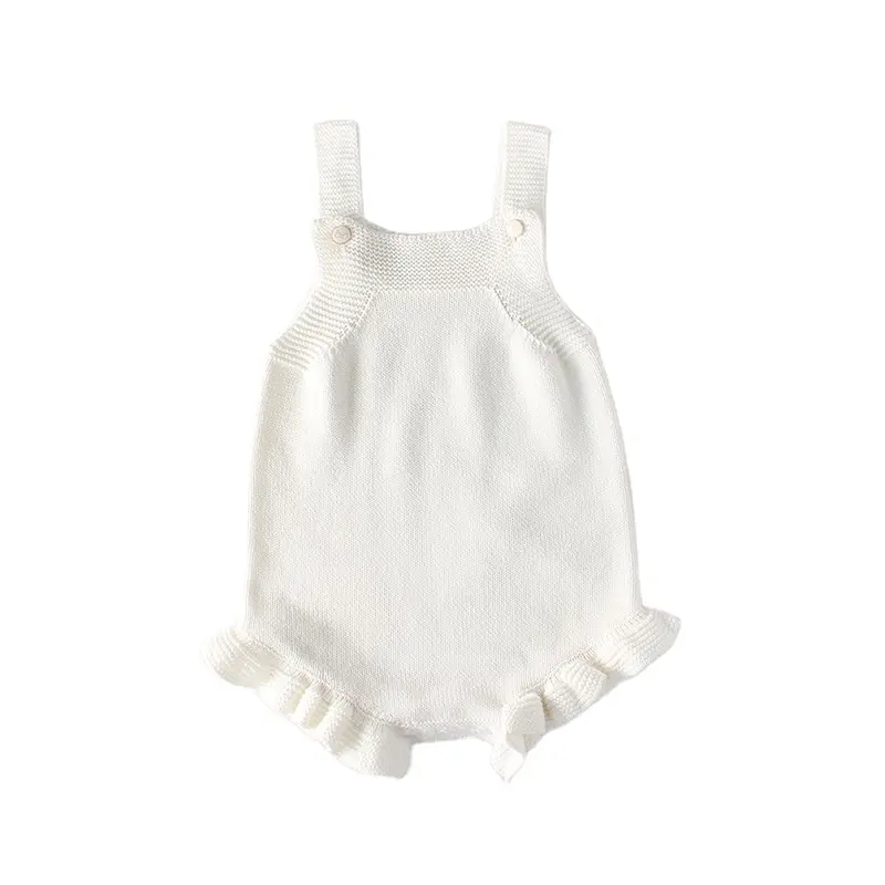 New White Newborn Toddler Girl Summer Sleeveless Sweaters Crawl Clothes 100% Cotton Baby Knitted Romper With Buttons