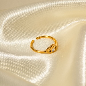 Wholesale <b>Dainty</b> Jewelry Gold Plated Stainless Steel Hollow Zircon Eye Cuff <b>Rings</b> for Women - Product Image 5