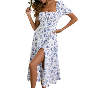 Vestido Largo de Verano con Estampado Floral Francés, Cuello Cuadrado, Estilo Casual, Espalda Descubierta, Tirantes Delgados, Moda Europea y Americana para <span class=keywords><strong>Mujer</strong></span>, Primavera - Product Image 5