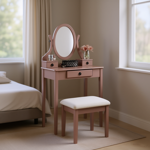 DB Moniys Moderna Mesa de Tocador en Oro Rosa con Taburete y Espejo Iluminado para Hoteles - Product Image 2