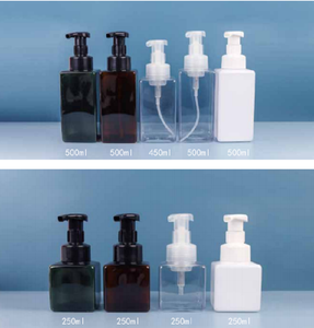 Distributeur de savon en plastique, 4 pièces, bouteilles carrées pour shampoing, savon, ambre, noir, avec pompe à mousse florale, 150ml, 250ml, 450ml - Product Image 3