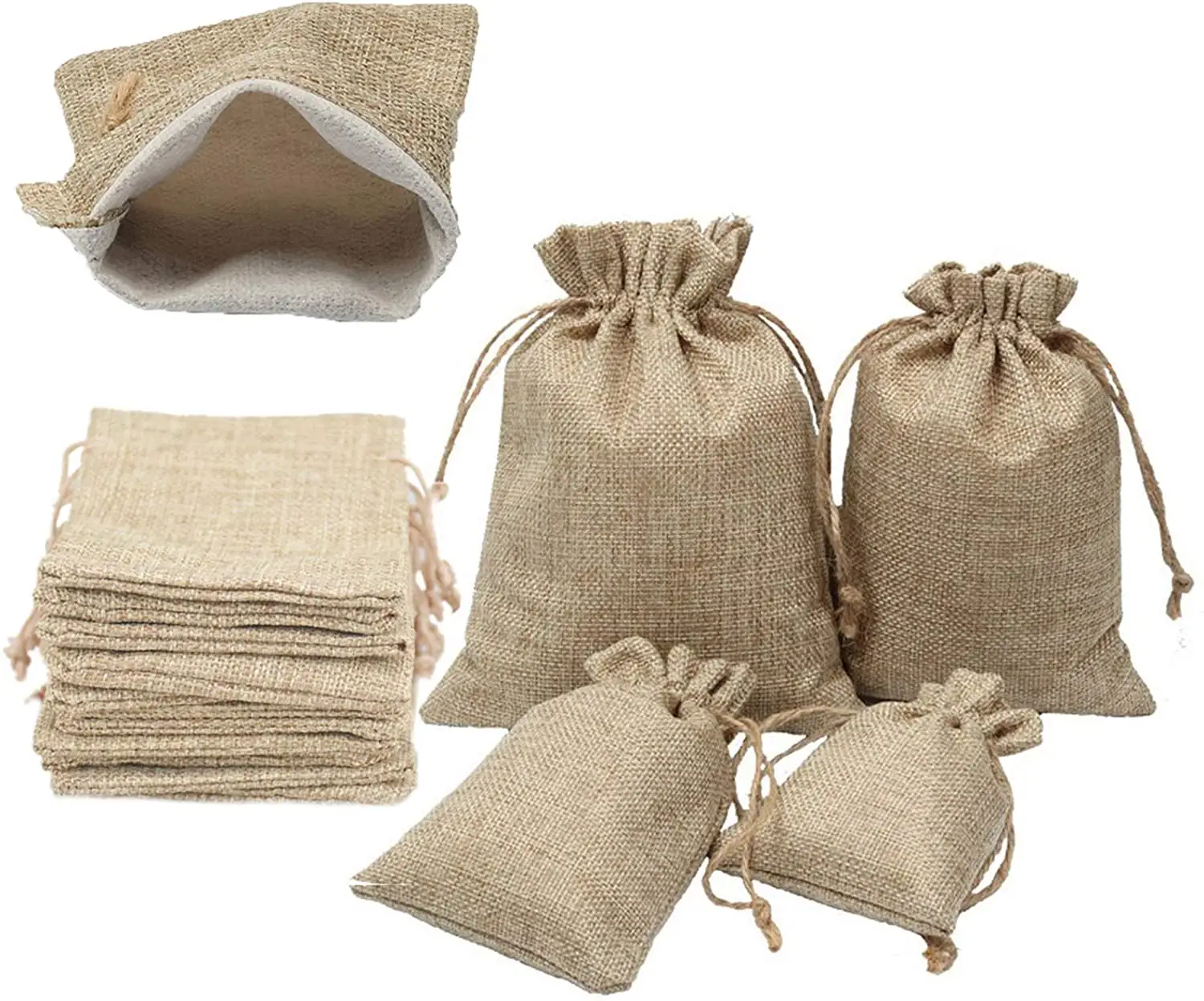 Sacchetti di sacchi di lino riciclabili con coulisse all'ingrosso per bomboniere sacchetti regalo di tela da imballaggio artigianale fai da te sacchetti di cotone