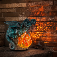 Statue de dragon en résine, ornement de jardin à énergie solaire avec lumière de feu, imperméable, décoration de pelouse, de patio et de jardin, figurine