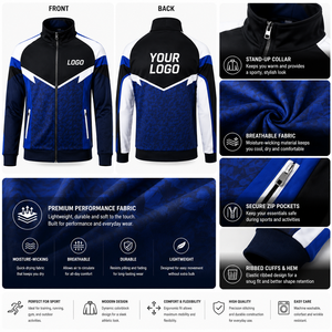 Veste de football personnalisée pour homme, entièrement zippée, col montant, empiècements chevron, haut d'entraînement pour équipe avec poches zippées, vêtements de sport pour club - Product Image 3