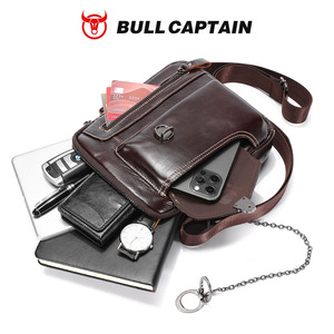 Sac à bandoulière pour homme en cuir véritable BULLCAPTAIN, petit sac à main pour le travail, sac de voyage pour homme, sac bandoulière - Product Image 4