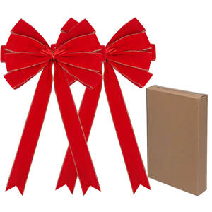 Árbol de Navidad Topper flocado grandes lazos de cinta de terciopelo rojo borde dorado venta al por mayor decoración superior colgante de fábrica para temporada festiva - Product Image 5