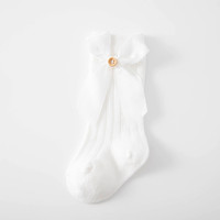 Vente en gros de chaussettes pour nouveau-né, bas longs en coton peigné avec nœud papillon, collants respirants pour enfants, collants solides pour filles