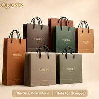Tas Belanja Kertas Matte OEM Custom dengan Logo Merek Foil Emas, Pegangan Tali Hitam, Koleksi Warna, Mewah untuk Butik dan Retail