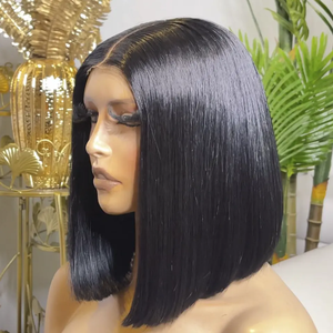 Perruque de luxe bouclée en cheveux vierges de 12 pouces avec <span class=keywords><strong>frange</strong></span>, perruque courte en cheveux humains naturels ombrés, fabriquée à la machine, pour femmes - Product Image 5