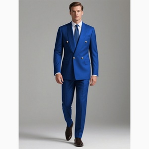 Traje de Negocios Italiano Personalizado con Rayas Azul Marino Transpirable para Hombre, Confección a Medida con Hombros Estilo Nápoles - Product Image 1