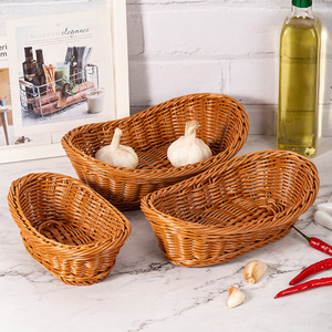 Wholesale Small Brown Food Bread <strong>Basket</strong> Supermarket Fruit <strong>Vegetable</strong> Gift <strong>Storage</strong> <strong>Basket</strong> Snack <strong>Storage</strong> Frame Plastic Woven <strong>Basket</strong> - Product Image 3