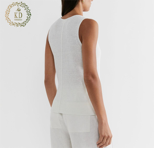 KD lavorato a <span class=keywords><strong>maglia</strong></span> personalizzato OEM ODM Vintage estate senza maniche con bottone morbido 100% <span class=keywords><strong>lino</strong></span> maglieria da <span class=keywords><strong>donna</strong></span> maglione gilet - Product Image 4