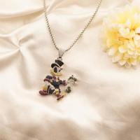 Collier pendentif multicolore en perles de culture d'eau douce et diamants, motif canard Daffy, plaqué rhodium, argent 925, fait main, style Hip Hop, personnalisé