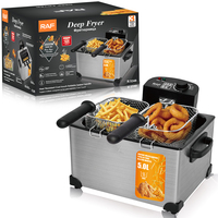 Friteuse RAF R.5249 2000W 5L à triple panier, corps en acier inoxydable, 4 éléments chauffants, contrôle de la température, appareil de cuisine