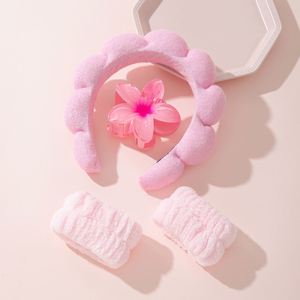 Ensemble de bandeaux en peluche motif nuage floral pour femme, en flanelle et éponge, imperméable, pour le lavage du visage, le spa et le maquillage, avec pinces à cheveux - Product Image 1