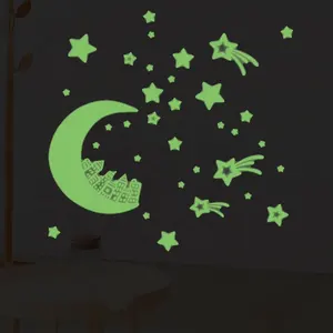 3D DIY Luminous Vinayl Wall Stickers Moon Stars Glow In The Dark Wall Fluorescent Glow Stickers