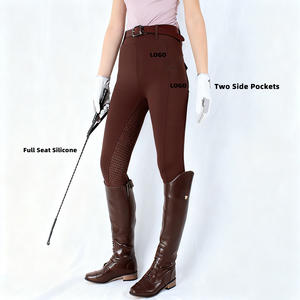 Leggings de Silicona de Cintura Alta para Montar a Caballo, Antideslizantes, Color Marrón, con Bolsillos, Pantalones de Equitación para Mujer - Product Image 1