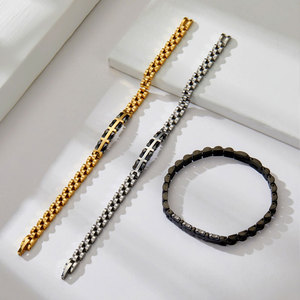 Pulsera y brazalete de moda para hombre de acero inoxidable 316L antideslustre, chapado en oro de 14K y 18K, espacios en blanco grabables para pulseras de hombre - Product Image 2