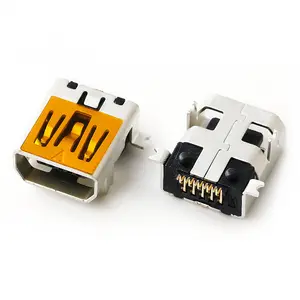 Mini conector USB com remendo de 4 pinos, interface SMT de cobre e ferro 5P totalmente conectado mini usb fêmea
