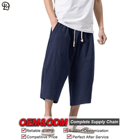 Pantalon Capri ample en lin et coton pour homme, coupe décontractée, jambe large, taille élastique avec cordon de serrage, léger, pour l'été et la plage