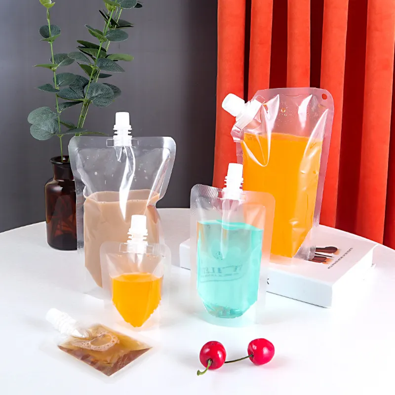 Quick customization clear drink spout pouch water bottle transparent juice stand up pouch with spout