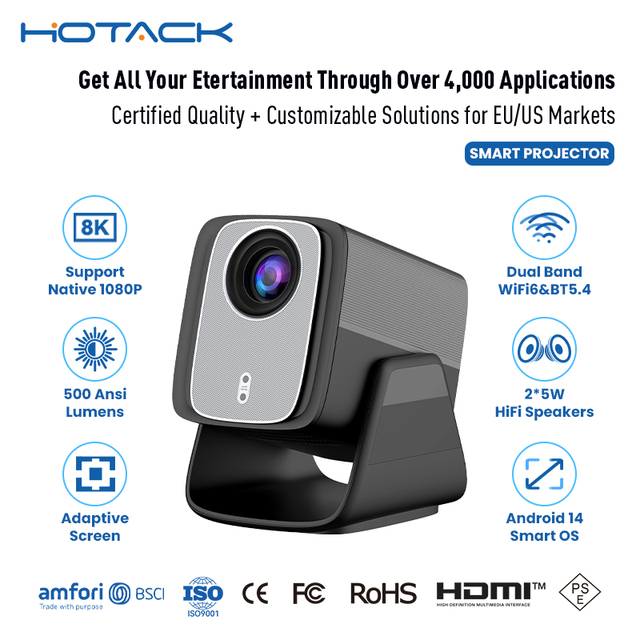 Hotack Hot Selling X5AR Full HD 5000 Lumens Home Theater 8k Video Proyector Portable Smart Android TV 14 Camping Game Projector