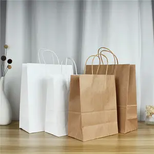 Bolsas de papel kraft de 100 gsm, bolsas de regalo con asas, color blanco, baratas, superventas