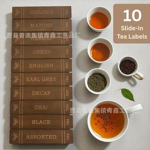 Caja de almacenamiento de té de madera con forma de libro, con etiquetas deslizables para organizar bolsitas de té y café, tipo rectangular vertical - Product Image 1
