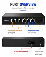 Switch PoE Gigabit de 4 Puertos con 2 Puertos de Uplink Gigabit, Switch de Red Ethernet de 6 Puertos 10/100/1000Mbps, 72W para Cámaras IP CCTV