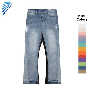 Offre Spéciale personnalisé hommes décontracté évasé Denim pantalon mode délavé à l'acide rétro High Street Patchwork Jeans - Product Image 1