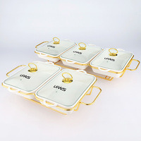 Plat de service rectangulaire de luxe en céramique blanche pour buffet, équipement de restauration, chauffe-plats à alcool