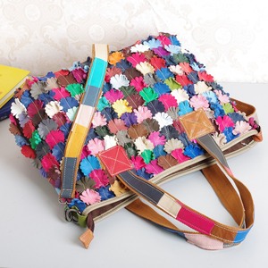 Ando <b>Bag</b> Genuine Sheepskin <b>Leather</b> Tote Handbag Women Colorful Floral Patchwork Shoulder Crossbody <b>Bag</b> - Product Image 3