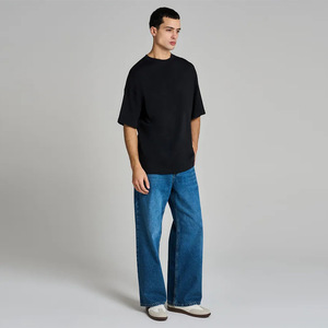 T-shirt da uomo oversize a maniche corte in puro cotone pesante 320g, traspirante, tinta unita <span class=keywords><strong>con</strong></span> motivo, stile workwear - Product Image 4