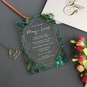 Invitation de mariage géométrique avec verdure, <span class=keywords><strong>aquarelle</strong></span>, feuilles d'<span class=keywords><strong>eucalyptus</strong></span> vertes, invitation de mariage - Product Image 2