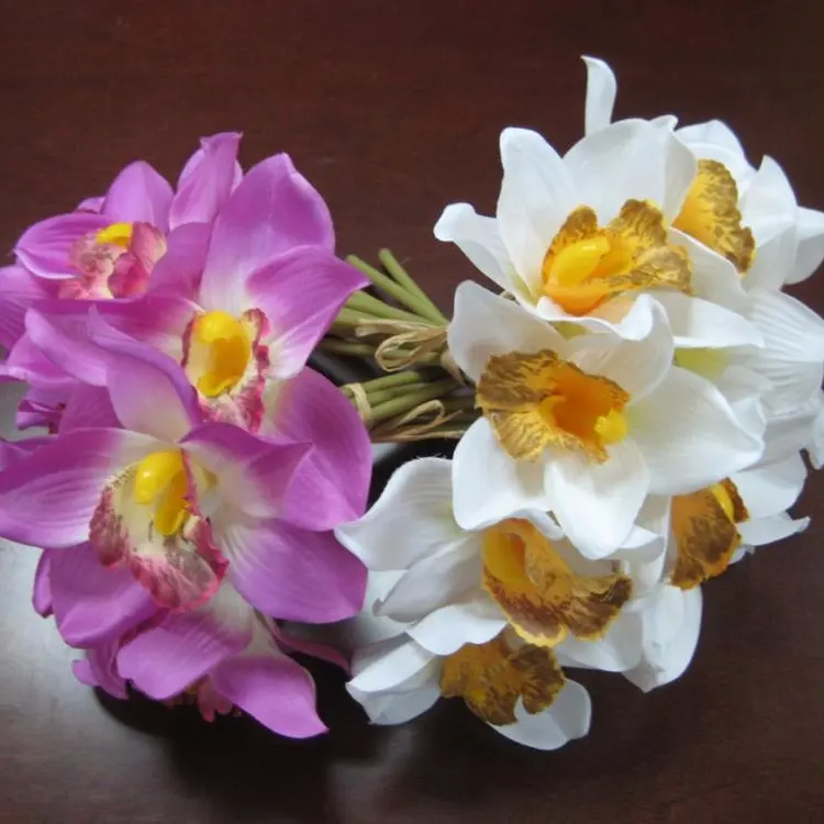 रेशम सजावट गुलदस्ता ऑर्किड कृत्रिम फूल पृष्ठभूमि रियल टच
